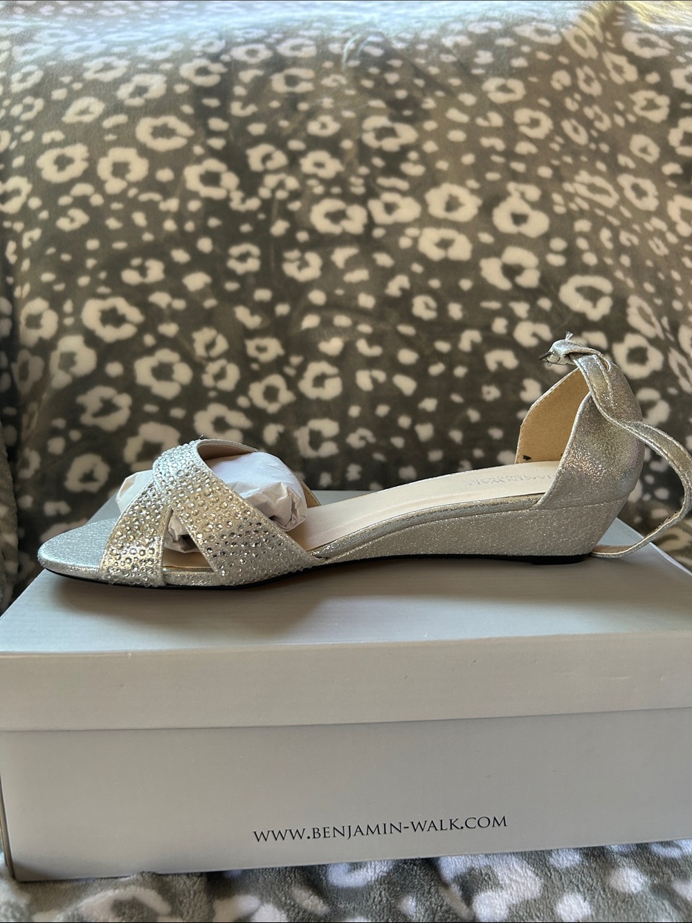 Benjamin Walk Silver Sparkle Open-Toe Ankle-Tie Sandal